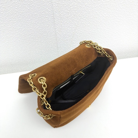 Yves Saint Laurent Tan Suede Shoulder Bag with Gold Chain - Picture 8 of 9
